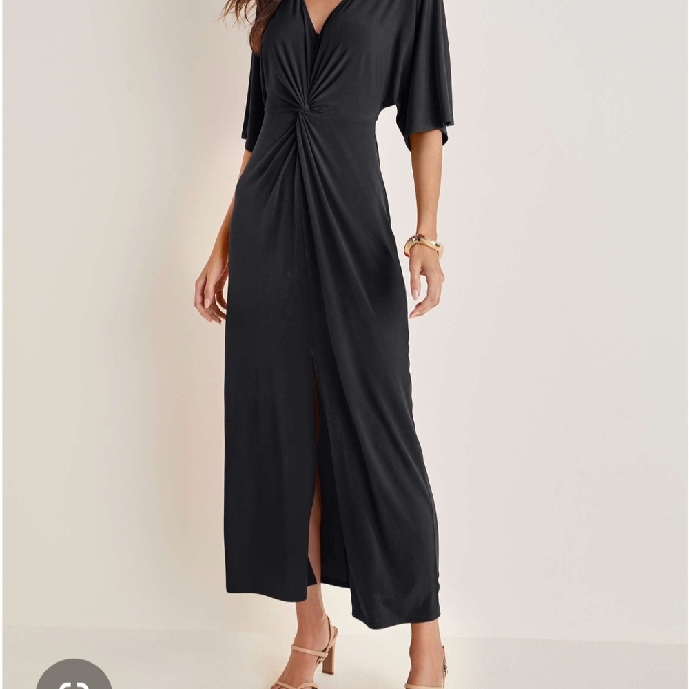VENUS Elegant Black Maxi Dress with Twist Detail